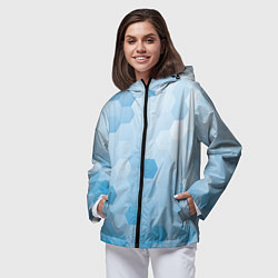 Ветровка с капюшоном женская Светло-синяя текстура-паттерн, цвет: 3D-черный — фото 2