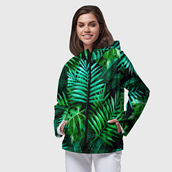 Ветровка с капюшоном женская Тропические растения - текстура, цвет: 3D-черный — фото 2