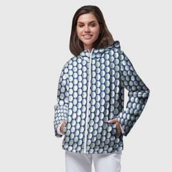 Ветровка с капюшоном женская Геометрические бело-синие круги, цвет: 3D-белый — фото 2