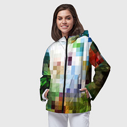 Ветровка с капюшоном женская Пиксельная абстракция, цвет: 3D-черный — фото 2