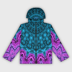 Ветровка с капюшоном женская Малиново-синий орнамент калейдоскоп, цвет: 3D-черный