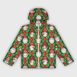 Ветровка с капюшоном женская Новогодние гномы - паттерн, цвет: 3D-белый