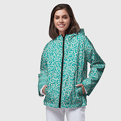 Ветровка с капюшоном женская Орнаментная роспись на голубом фоне, цвет: 3D-черный — фото 2