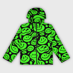 Ветровка с капюшоном женская Психоделические смайлы - салатовый неон, цвет: 3D-черный