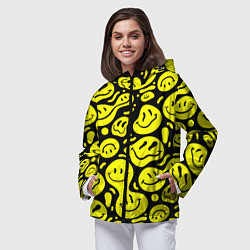 Ветровка с капюшоном женская Кислотный желтый смайлик, цвет: 3D-черный — фото 2
