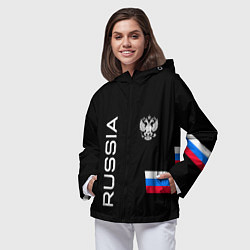 Ветровка с капюшоном женская Россия и три линии на черном фоне, цвет: 3D-черный — фото 2