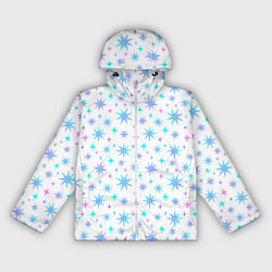 Ветровка с капюшоном женская Разноцветные звезды на белом фоне, цвет: 3D-белый