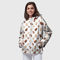 Ветровка с капюшоном женская Новогоднее печенье - паттерн, цвет: 3D-белый — фото 2