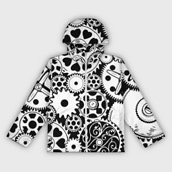 Ветровка с капюшоном женская Шестеренки в черно-белом стиле, цвет: 3D-белый