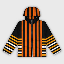 Ветровка с капюшоном женская Полосатый узор в красных оранжевых тонах на черном, цвет: 3D-белый
