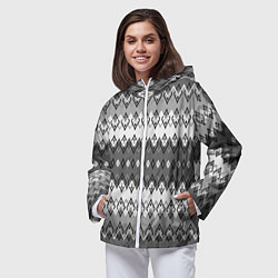 Ветровка с капюшоном женская Серый геометрический полосатый орнамент, цвет: 3D-белый — фото 2