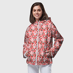 Ветровка с капюшоном женская Маски лисиц кицунэ и цветущая камелия, цвет: 3D-белый — фото 2