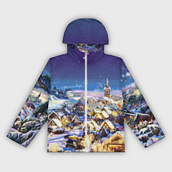 Ветровка с капюшоном женская Рождественская деревня, цвет: 3D-белый
