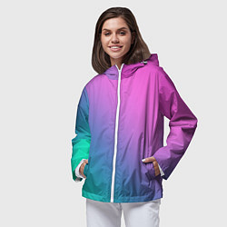 Ветровка с капюшоном женская Розовый с бирюзовым и синим градиент, цвет: 3D-белый — фото 2