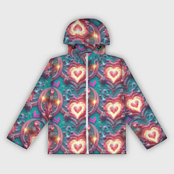 Ветровка с капюшоном женская Паттерн пылающие сердца, цвет: 3D-белый