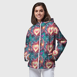 Ветровка с капюшоном женская Паттерн пылающие сердца, цвет: 3D-белый — фото 2