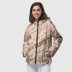 Ветровка с капюшоном женская Ретро дизайн про любовь, цвет: 3D-черный — фото 2