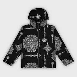 Ветровка с капюшоном женская Паттерн с орнаментом мандалы на черном фоне, цвет: 3D-черный