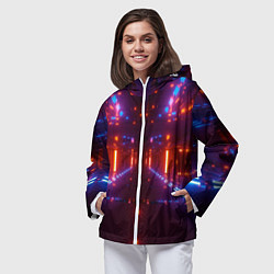 Ветровка с капюшоном женская Неоновые разнообразные абстрактные лучи, цвет: 3D-белый — фото 2