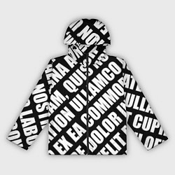 Ветровка с капюшоном женская Крупный рубленый текст Lorem Ipsum каллиграфия на, цвет: 3D-черный