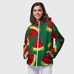 Ветровка с капюшоном женская Арбуз, кусочек или долька арбуза, цвет: 3D-белый — фото 2