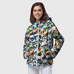 Ветровка с капюшоном женская Акварельные черепа, цвет: 3D-белый — фото 2