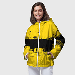 Ветровка с капюшоном женская Черно-желтая полоса Cyberpunk 2077, цвет: 3D-белый — фото 2