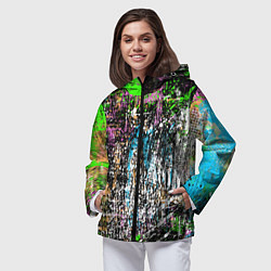 Ветровка с капюшоном женская Красочный фон в стиле гранж, цвет: 3D-черный — фото 2