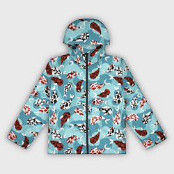 Ветровка с капюшоном женская Карпы кои - паттерн, цвет: 3D-черный