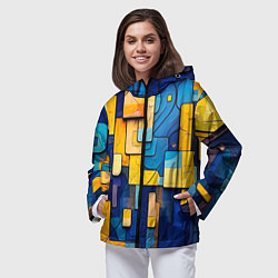 Ветровка с капюшоном женская Синие и жёлтые фигуры, цвет: 3D-черный — фото 2