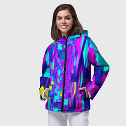 Ветровка с капюшоном женская Неоновые розовые и голубые светящиеся кубики, цвет: 3D-черный — фото 2