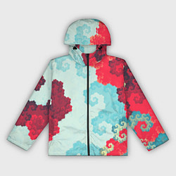 Ветровка с капюшоном женская Пиксельный цветочный паттерн, цвет: 3D-черный