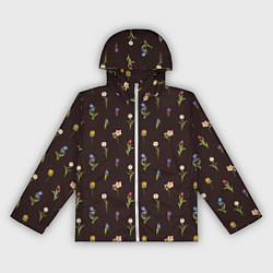 Ветровка с капюшоном женская Узор из весенних цветов, цвет: 3D-белый