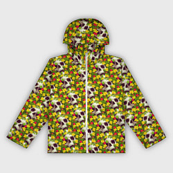 Ветровка с капюшоном женская Черепа в луговых цветах, цвет: 3D-белый