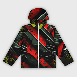 Ветровка с капюшоном женская Черные плашки на красном фоне, цвет: 3D-белый