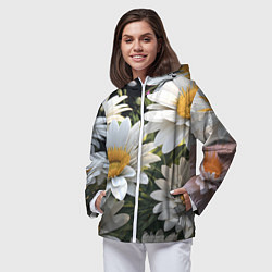 Ветровка с капюшоном женская Ромашки на лугу, цвет: 3D-белый — фото 2
