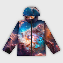Ветровка с капюшоном женская Небула в космосе в голубо-розовых тонах - нейронна, цвет: 3D-черный