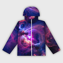 Ветровка с капюшоном женская Небула в космосе в фиолетовых тонах - нейронная се, цвет: 3D-белый