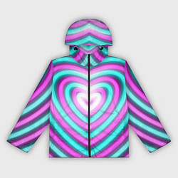 Ветровка с капюшоном женская Неоновые сердца, цвет: 3D-черный