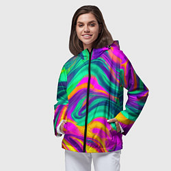 Ветровка с капюшоном женская Градиентные цветные волны, цвет: 3D-черный — фото 2