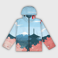 Ветровка с капюшоном женская Вид на Фудзияму - Япония, цвет: 3D-черный