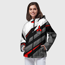 Ветровка с капюшоном женская Mitsubishi motors - красная линия, цвет: 3D-черный — фото 2