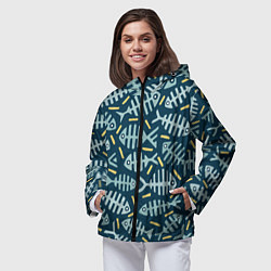 Ветровка с капюшоном женская Рыбы скелетоны, цвет: 3D-черный — фото 2