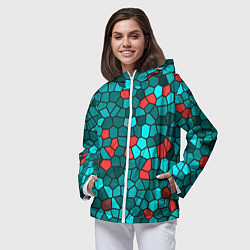 Ветровка с капюшоном женская Мозаика бирюзовый, цвет: 3D-белый — фото 2