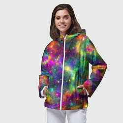 Ветровка с капюшоном женская Яркий неоновый космос, цвет: 3D-белый — фото 2