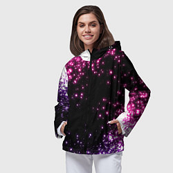 Ветровка с капюшоном женская Неоновые звезды - neon, цвет: 3D-черный — фото 2