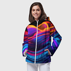 Ветровка с капюшоном женская Яркие неоновые волны, цвет: 3D-белый — фото 2