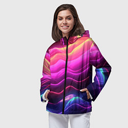 Ветровка с капюшоном женская Розовые и фиолетовые неоновые волны, цвет: 3D-черный — фото 2