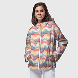 Ветровка с капюшоном женская Абстрактные волны пастельные тона, цвет: 3D-белый — фото 2