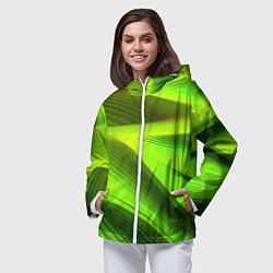 Ветровка с капюшоном женская Светлый зеленый абстрактный фон, цвет: 3D-белый — фото 2